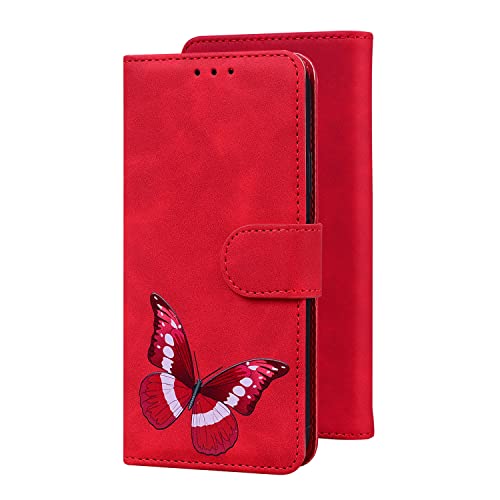 Oobooms Hülle für iPhone 12/iPhone 12 Pro, Schmetterling Magnetische Flip Folio Cover PU Leder Schutzhülle Handy Tasche Brieftasche Wallet Case Ständer mit Kartenfächer - Rot Oobooms Hülle für iPhone 12/iPhone 12 Pro, Schmetterling Magnetische Flip Folio Cover PU Leder Schutzhülle Handy Tasche Brieftasche Wallet Case Ständer mit Kartenfächer - Rot von Oobooms