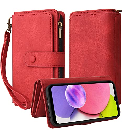 Oobooms Reißverschluss Wallet Hülle für Samsung Galaxy A03S, Schnalle Flip PU Leder Schutzhülle Klapphülle Zipper Handy Tasche Case Cover mit Silikon TPU Kartenfächer Stand - Rot Oobooms Reißverschluss Wallet Hülle für Samsung Galaxy A03S, Schnalle Flip PU Leder Schutzhülle Klapphülle Zipper Handy Tasche Case Cover mit Silikon TPU Kartenfächer Stand - Rot von Oobooms