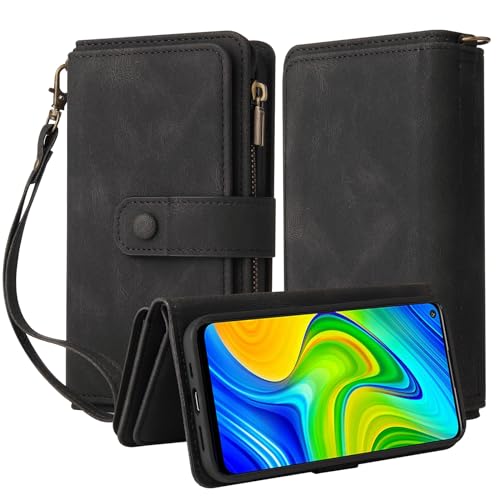 Oobooms Reißverschluss Wallet Hülle für Xiaomi Redmi Note 9, Schnalle Flip PU Leder Schutzhülle Klapphülle Zipper Handy Tasche Case Cover mit Silikon TPU Kartenfächer Stand - Schwarz Oobooms Reißverschluss Wallet Hülle für Xiaomi Redmi Note 9, Schnalle Flip PU Leder Schutzhülle Klapphülle Zipper Handy Tasche Case Cover mit Silikon TPU Kartenfächer Stand - Schwarz von Oobooms