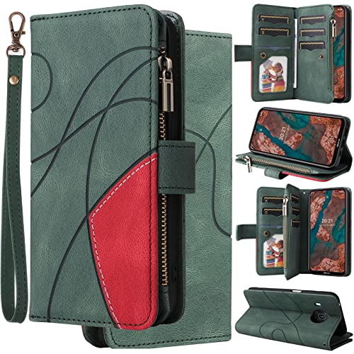 Oobooms Zipper Hülle für Nokia X20/X10, Magnetische Flip PU Leder Schutzhülle Klapphülle Handy Tasche Case Wallet Cover mit Silikon TPU Kartenfächer Stand - Grün Oobooms Zipper Hülle für Nokia X20/X10, Magnetische Flip PU Leder Schutzhülle Klapphülle Handy Tasche Case Wallet Cover mit Silikon TPU Kartenfächer Stand - Grün von Oobooms