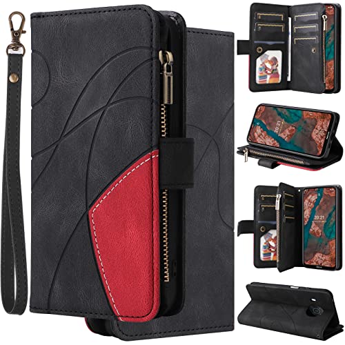 Oobooms Zipper Hülle für Nokia X20/X10, Magnetische Flip PU Leder Schutzhülle Klapphülle Handy Tasche Case Wallet Cover mit Silikon TPU Kartenfächer Stand - Schwarz von Oobooms