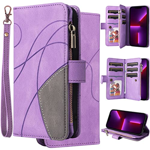 Oobooms Zipper Hülle für Xiaomi Poco M3/Redmi 9T, Magnetische Flip PU Leder Schutzhülle Klapphülle Handy Tasche Case Wallet Cover mit Silikon TPU Kartenfächer Stand - Lavendel von Oobooms