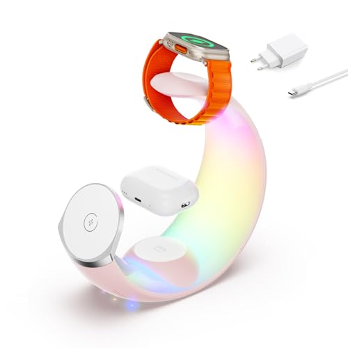 4 in 1 Ladestation für Apple, magnetisches kabelloses Ladegerät für iPhone 16 15 14 13 12 11 9 8 alle Serien mit RGB-Nachtlicht & für Apple Watch Ladegerät & für AirPods 4 mit ANC/3/2/Pro 4 in 1 Ladestation für Apple, magnetisches kabelloses Ladegerät für iPhone 16 15 14 13 12 11 9 8 alle Serien mit RGB-Nachtlicht & für Apple Watch Ladegerät & für AirPods 4 mit ANC/3/2/Pro von Oojami