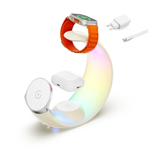 3-in-1-Ladestation für Apple, magnetisches kabelloses Ladegerät für iPhone 16 15 14 13 12 11 9 8 alle Serien mit RGB-Nachtlicht & für Apple Watch-Ladegerät & für AirPods 4 mit ANC/3/2/Pro 3-in-1-Ladestation für Apple, magnetisches kabelloses Ladegerät für iPhone 16 15 14 13 12 11 9 8 alle Serien mit RGB-Nachtlicht & für Apple Watch-Ladegerät & für AirPods 4 mit ANC/3/2/Pro von Oojami