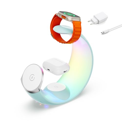 4 in 1 Ladestation für Apple, magnetisches kabelloses Ladegerät für iPhone 16 15 14 13 12 11 9 8 alle Serien mit RGB-Nachtlicht & für Apple Watch Ladegerät & für AirPods 4 mit ANC/3/2/Pro 4 in 1 Ladestation für Apple, magnetisches kabelloses Ladegerät für iPhone 16 15 14 13 12 11 9 8 alle Serien mit RGB-Nachtlicht & für Apple Watch Ladegerät & für AirPods 4 mit ANC/3/2/Pro von Oojami