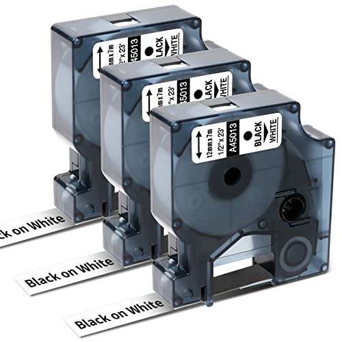 3x Oozmas kompatible Dymo Etikettenband 45013 S0720530 als Ersatz für Dymo D1 45013 A45013 12mm x 7m Schwarz auf Weiß für DYMO LabelManager 160 210D 260P 280 360D 420P von Oozmas