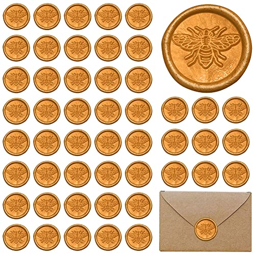 Opaltool Selbstklebende Wachssiegel, 50 Stück 1 Zoll Siegellack Biene Bild Siegelaufkleber für Brief Umschlag Postkarte Label Einladung Dekoration Weihnachtsgeschenke, Bronze Gold- Bee von Opaltool