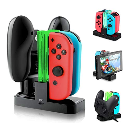 Opard Nintendo Switch Controller Ladestation mit 4 Slots für Joy-Con und 1 Typ-C USB Port für Switch Konsole/Pro Controller/Typ-C Geräte Ladestation mit LED-Anzeige von Opard