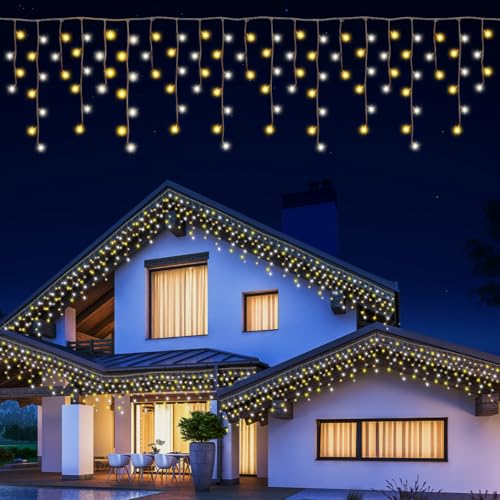 Opard Weihnachts Eiszapfen Lichterkette Außen, 20.8m (15.8m+5m) 400 LED mit 11 Beleuchtungsmodi, Speicher- & Timerfunktion, Wasserdichte Zweifarbige Weihnachtsbeleuchtung für Deko Balkon Partys Haus Opard Weihnachts Eiszapfen Lichterkette Außen, 20.8m (15.8m+5m) 400 LED mit 11 Beleuchtungsmodi, Speicher- & Timerfunktion, Wasserdichte Zweifarbige Weihnachtsbeleuchtung für Deko Balkon Partys Haus von Opard