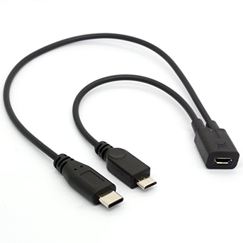 OpenII Micro-USB-Splitter-Adapter, Micro-USB-Buchse auf USBC-Stecker + Typ-C-Stecker, Ladekabel-Verlängerung von OpenII