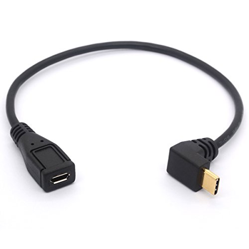 OpenII Micro-USB auf Typ-C-Kabel, 90 Grad abgewinkelter USB-C-Stecker auf Micro-B-Buchse, OTG-Adapter, Konverter für MacBook Pro, Laptop, Android-Geräte (USB C/Type C Positive) von OpenII