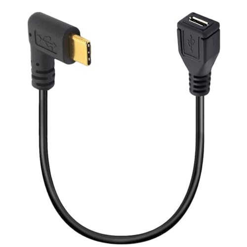 OpenII Micro-USB auf Typ-C-Kabel, 90 Grad abgewinkelter USB-C-Stecker auf Micro-B-Buchse, OTG-Adapter, Konverter für MacBook Pro, Laptop, Android-Geräte (USB C/Type C Side) von OpenII