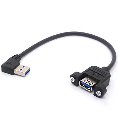 OpenII Rechtwinkliges USB 3.0 Panel Mount Kabel USB 3.0 Stecker auf Buchse mit M3 Schraube Panel Mount Verlängerungskabel für industrielle Computer PC 30 cm (rechts) von OpenII