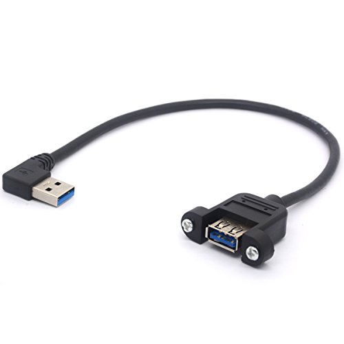 Rechtwinkliges USB 3.0 Panel Mount Kabel USB 3.0 Stecker auf Buchse mit M3 Schraube Panel Mount Verlängerungskabel für industrielle Computer PC 30 cm (Links) von OpenII