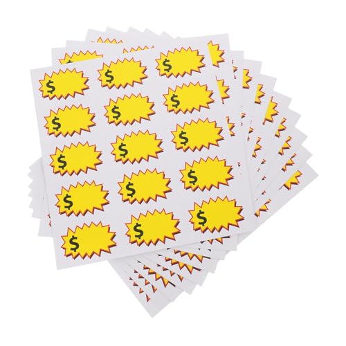 Operitacx 10 Blatt Preisaufkleber Verkaufsaufkleber für Einzelhandelsgeschäfte Garage Preisschilder Preislabels Flohmarkt-Aufkleber leer Flohmarkt Lieferungen pp synthetisches Papier Yellow von Operitacx