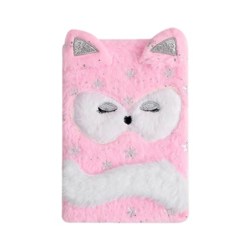 Operitacx Niedliches Plüsch-taschennotizbuch Mit Tierfuchsgesicht, Rosa Tagebuch, Persönliches Tagebuch, Notizblock Mit Leeren Innenpapieren Plüsch-schneeflocken-fuchs-notizbuch(21,5 X 14,8 X 2 Cm, 80 von Operitacx