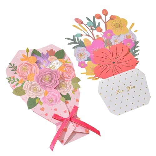 Eleganter Blumenstrauß – 2 Stück voller blühender, wunderschöner Blumen-Dankeskarte mit Umschlag | Blumensträuße aus Papier, Grußkarten für Mutter, Lehrerin, Ehefrau, Schwester, Geburtstag, Freunde von Opilroyn