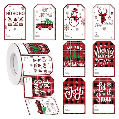 Weihnachtsverpackungsanhänger, 500 x beschreibbare Verpackungsetiketten, Weihnachts-Namensschilder, wasserdichte selbstklebende Papier-Weihnachtsanhänger, Etiketten, multifunktionale dekorative von Opilroyn