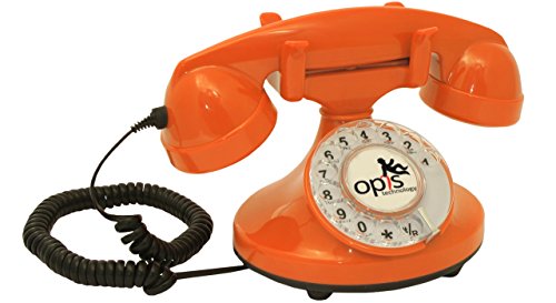 Opis Technology FunkyFon Cable : Retro Telefon mit Wählscheibe/Retro Wählscheibentelefon/Nostalgie Telefon mit Wählscheibe in geschwungenem 1920er Stil mit elektronischer Klingel (orange) von Opis Technology