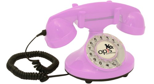 Opis Technology FunkyFon Cable : Retro Telefon mit Wählscheibe/Retro Wählscheibentelefon/Nostalgie Telefon mit Wählscheibe in geschwungenem 1920er Stil mit elektronischer Klingel (pink) von Opis Technology