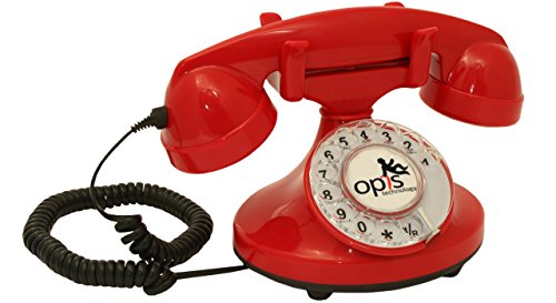 Opis Technology FunkyFon Cable : Retro Telefon mit Wählscheibe/Retro Wählscheibentelefon/Nostalgie Telefon mit Wählscheibe in geschwungenem 1920er Stil mit elektronischer Klingel (rot) von Opis Technology