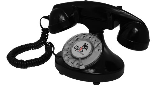 Opis Technology FunkyFon Cable : Retro Telefon mit Wählscheibe/Retro Wählscheibentelefon/Nostalgie Telefon mit Wählscheibe in geschwungenem 1920er Stil mit elektronischer Klingel (schwarz) von Opis Technology