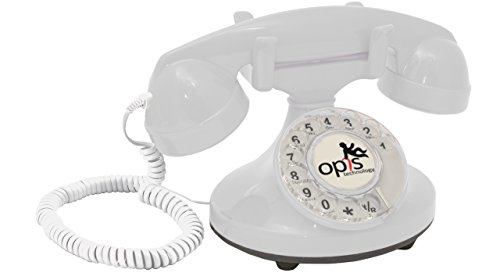 Opis Technology FunkyFon Cable : Retro Telefon mit Wählscheibe/Retro Wählscheibentelefon/Nostalgie Telefon mit Wählscheibe in geschwungenem 1920er Stil mit elektronischer Klingel (weiß) von Opis Technology
