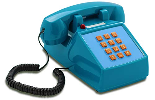 Opis Technology PushMeFon Cable: 1970er Designer Retro Tastentelefon Schnurgebunden/Festnetztelefon Schnurgebunden/Retro-Telefon in modernen Farben mit Metallklingel (hellblau) von Opis Technology