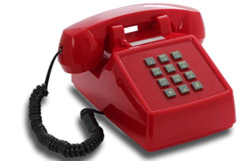 Opis Technology PushMeFon Cable: 1970er Designer Retro Tastentelefon Schnurgebunden/Festnetztelefon Schnurgebunden/Retro-Telefon in modernen Farben mit Metallklingel (rot) von Opis Technology