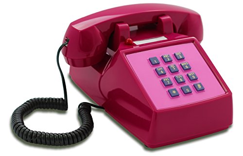 Opis Technology PushMeFon Cable: 1970er Designer Retro Tastentelefon Schnurgebunden/Festnetztelefon Schnurgebunden/Retro-Telefon in modernen Farben mit Metallklingel (violett&pink) von Opis Technology