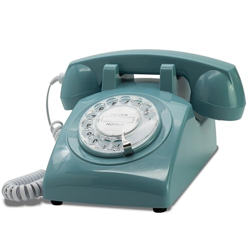 Opis 60s Cable: Retro Telefon mit Wählscheibe - Festnetztelefon mit Schnur, Nostalgie Telefon Analog, Antikes Telefon, Vintage Telefon im 80er Stil, EIN Wählscheibentelefon im Retro Design, Azure von Opis Technology