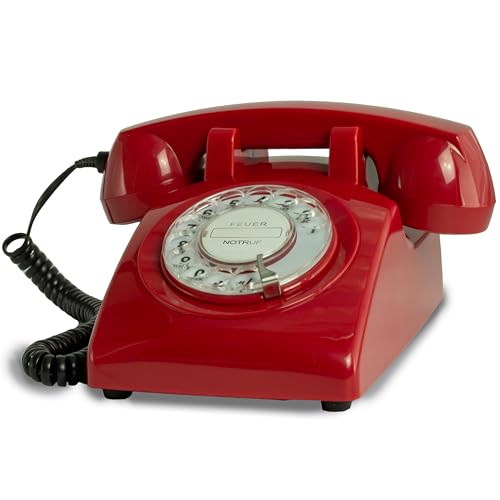 Retro Telefon Wählscheibe/Festnetztelefon Retro/Telefon mit Schnur/Telefon mit Wählscheibe/Telefon Retro/Telefon Kabelgebunden - Das Traumtelefon Opis 60s Cable in rot von Opis Technology