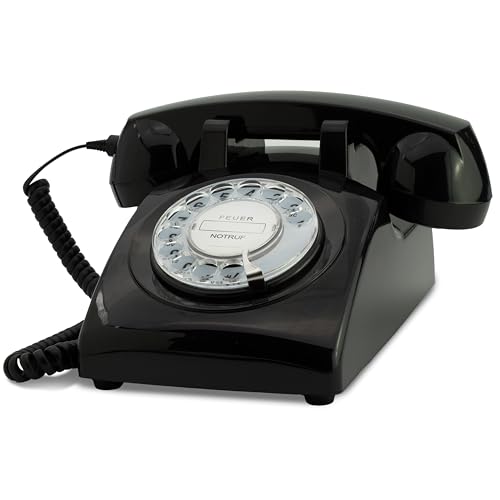 Retro Telefon Wählscheibe/Festnetztelefon Retro/Telefon mit Schnur/Telefon mit Wählscheibe/Telefon Retro/Telefon Kabelgebunden - Das Traumtelefon Opis 60s Cable in schwarz von Opis Technology