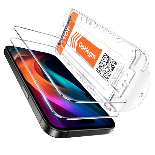 Opkiegrn Auto-Installation 2 Stück Schutzfolie für iPhone 15/iPhone 16, [Full Screen] Anti-Kratzen, Anti-Fingerabdruck, Bruchsicherheit, 9H Härte Gehärtetes Glas für iPhone 15/iPhone 16 Schutzglas von Opkiegrn
