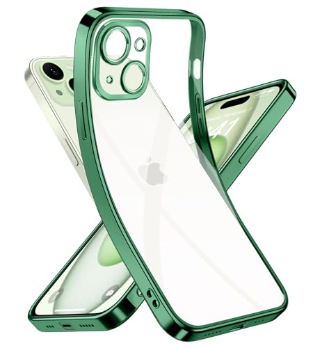 Opkiegrn Clear handyhülle für iPhone 15 hülle mit Kameraschutz, ohne Farbwechsel Ultradünne Flexible Klare Silikon Case Anti Fingerabdruck Schutzhülle für iPhone 15 6,1" -Grün von Opkiegrn