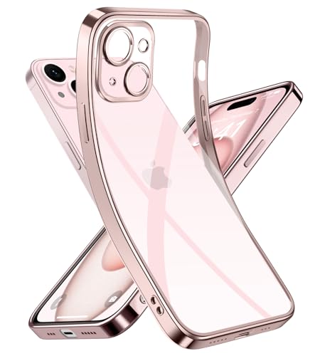Opkiegrn Clear handyhülle für iPhone 15 hülle mit Kameraschutz, ohne Farbwechsel Ultradünne Flexible Klare Silikon Case Anti Fingerabdruck Schutzhülle für iPhone 15 6,1"-Rosa von Opkiegrn