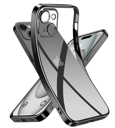 Opkiegrn Clear handyhülle für iPhone 15 hülle mit Kameraschutz, ohne Farbwechsel Ultradünne Flexible Klare Silikon Case Anti Fingerabdruck Schutzhülle für iPhone 15 6,1" -Schwarz von Opkiegrn