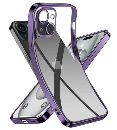 Opkiegrn Clear handyhülle für iPhone 15 hülle mit Kameraschutz, ohne Farbwechsel Ultradünne Flexible Klare Silikon Case Anti Fingerabdruck Schutzhülle für iPhone 15 6,1"-Violett von Opkiegrn