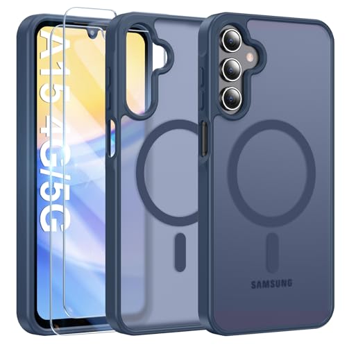 Opkiegrn Magnetisch HandyHülle Kompatibel mit Samsung Galaxy A15 4G/5G Kompatibel mit MagSafe mit 2 Schutzfolie, Vollständiger Kameraschutz, Stoßfest Dünn Durchscheinende Matt SchutzHülle (Dunkelblau) von Opkiegrn