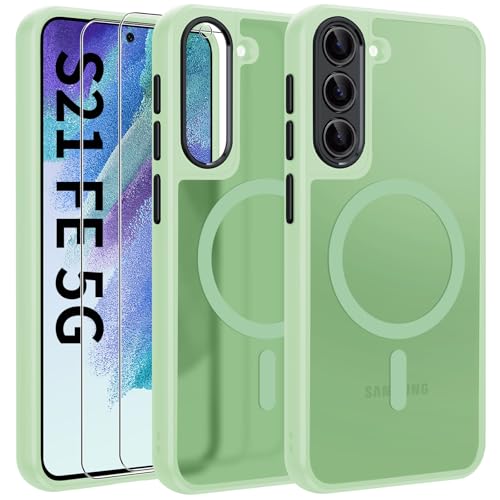 Opkiegrn Magnetisch HandyHülle Kompatibel mit Samsung Galaxy S21 FE Kompatibel mit MagSafe mit 2 Schutzfolie,Vollständiger Kameraschutz, Stoßfest Dünn Durchscheinende Matt SchutzHülle Case (Hellgrün) Opkiegrn Magnetisch HandyHülle Kompatibel mit Samsung Galaxy S21 FE Kompatibel mit MagSafe mit 2 Schutzfolie,Vollständiger Kameraschutz, Stoßfest Dünn Durchscheinende Matt SchutzHülle Case (Hellgrün) von Opkiegrn