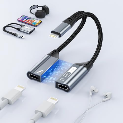 Opluz iPhone Splitter zum Aufladen und Kopfhörer, magnetischer Lightning-Splitter auf Lightning-Kopfhörer + Ladegerät-Adapter, iPhone-Dongle-Kabel, Audio-Adapter für iPhone 14/13/12/11/8/7/6/Pad Opluz iPhone Splitter zum Aufladen und Kopfhörer, magnetischer Lightning-Splitter auf Lightning-Kopfhörer + Ladegerät-Adapter, iPhone-Dongle-Kabel, Audio-Adapter für iPhone 14/13/12/11/8/7/6/Pad von Opluz