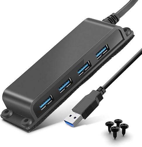 Tragbarer Schreibtisch-Hub mit 4 Anschlüssen, USB 3.0, Multi-USB-Daten-Hub 3.0 mit 100 cm Kabel für MacBook, fixierbarer USB-Daten-Hub 3.0, USB-Splitter für iMac, XPS, Surface, PC, von Opluz