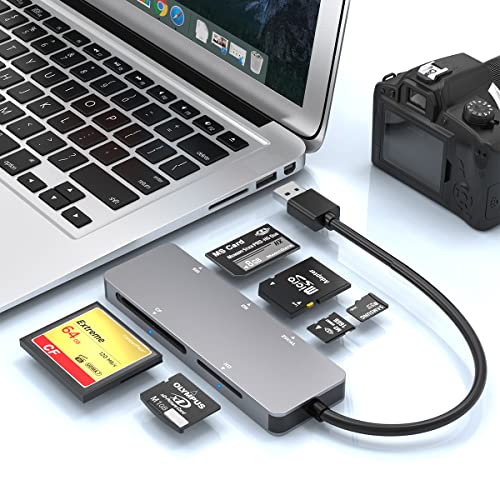 USB 3.0 Kartenleser, 6 in 1 SD/TF/CF/MS/XD/Micro SD Speicherkartenleser mit USB 3.0 (5 Gbit/s) Super Speed Aluminium XD Picture Card Adapter, kompatibel mit Windows/Linux/Mac OS/Vista von Opluz