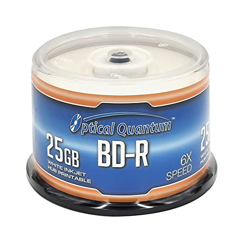 Optical Quantum OQBDR06WIP-H-50 6X 25GB BD-R Weiß Tintenstrahl bedruckbar Einlagig Blu-Ray beschreibbare Blanko-Medien, 50-Disc-Spindel Optical Quantum OQBDR06WIP-H-50 6X 25GB BD-R Weiß Tintenstrahl bedruckbar Einlagig Blu-Ray beschreibbare Blanko-Medien, 50-Disc-Spindel von Optical Quantum