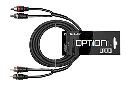 OPTION Air Cinchkabel (2-Kanal) mit 3 Meter Länge - Ideal für Auto-Verstärker & HiFi-Receiver - Cinch zu Cinch RCA Koaxialkabel von Option