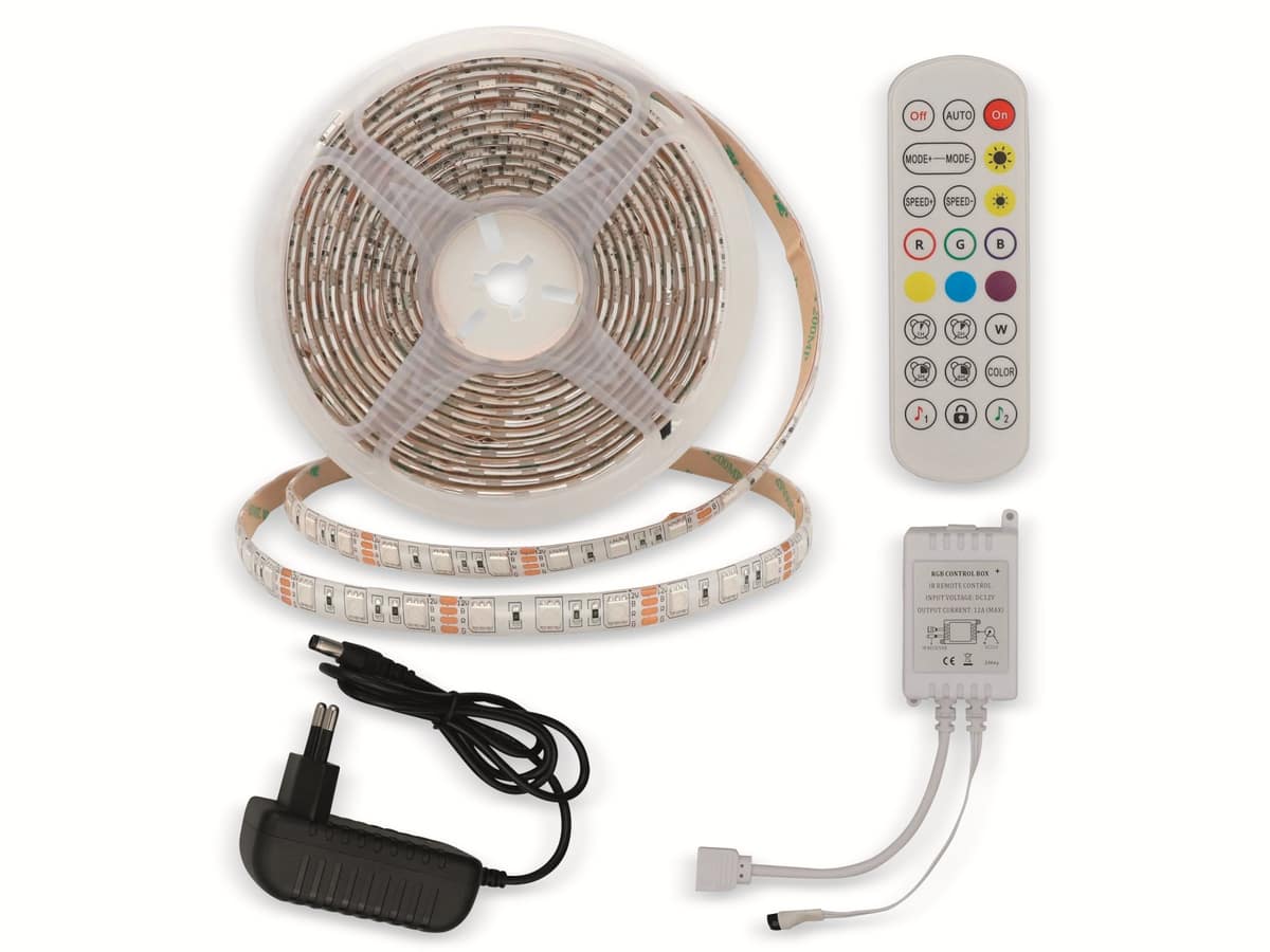 OPTONICA LED-Strip, RGB 4323, 12 V, 60 LEDs, EEK: G, 36 W, 2400 lm, mit Fernbedienung, 5 m, IP54 von Optonica