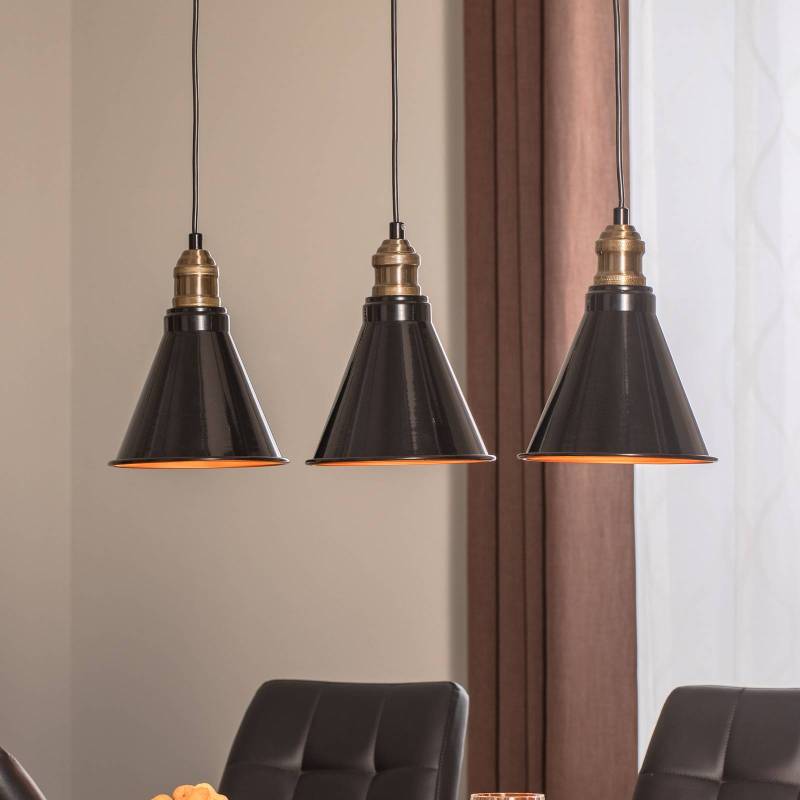Hängelampe Berceste 251-S1 3-flammig schwarz/gold von Opviq