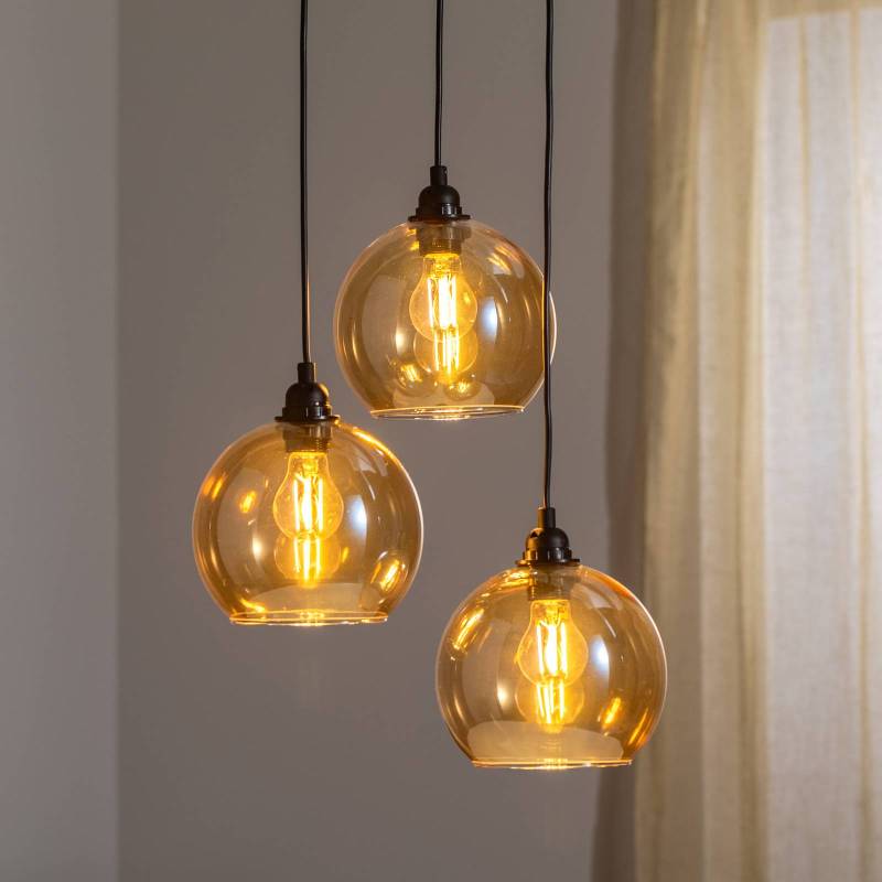 Hängelampe Gold 021 3-flammig Rondell Glas Ø20cm von Opviq