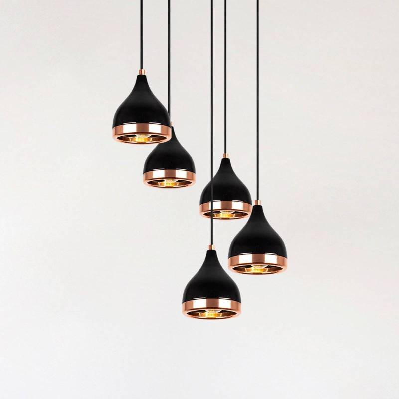 Hängeleuchte Yildo 7005 schwarz/kupfer Metall 5-flammig rund von Opviq