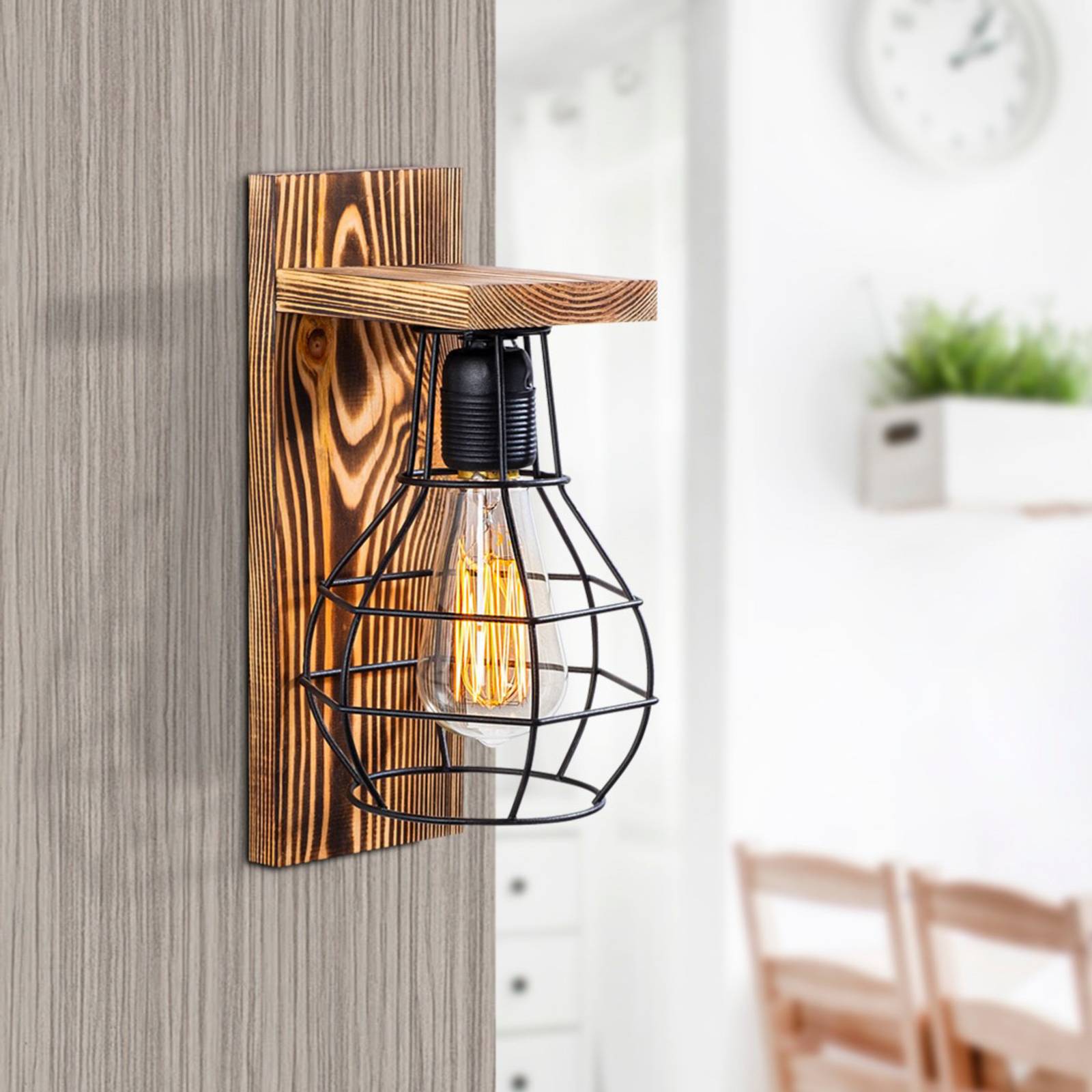 Wandlampe Erebos 121-A, Holz, Käfigschirm schwarz Wandlampe Erebos 121-A, Holz, Käfigschirm schwarz von Opviq